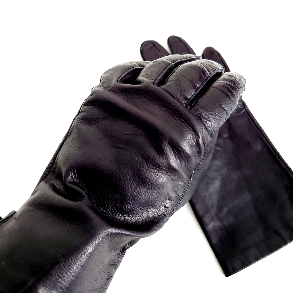 Women's Black Leather Dress Gloves - Sleek Winter Accessory Size M-S